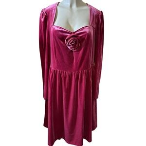 Ava & Viv Pink Velvet Rose Detail Dress with pockets, Plus Sz 1X, 95% Recycled